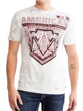 American Fighter x Affliction Robertson Men’s T-Shirt White Grey Camo Size Large